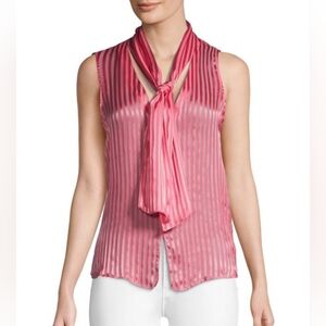 Alice + Olivia Gwenda striped silk pink tie blouse